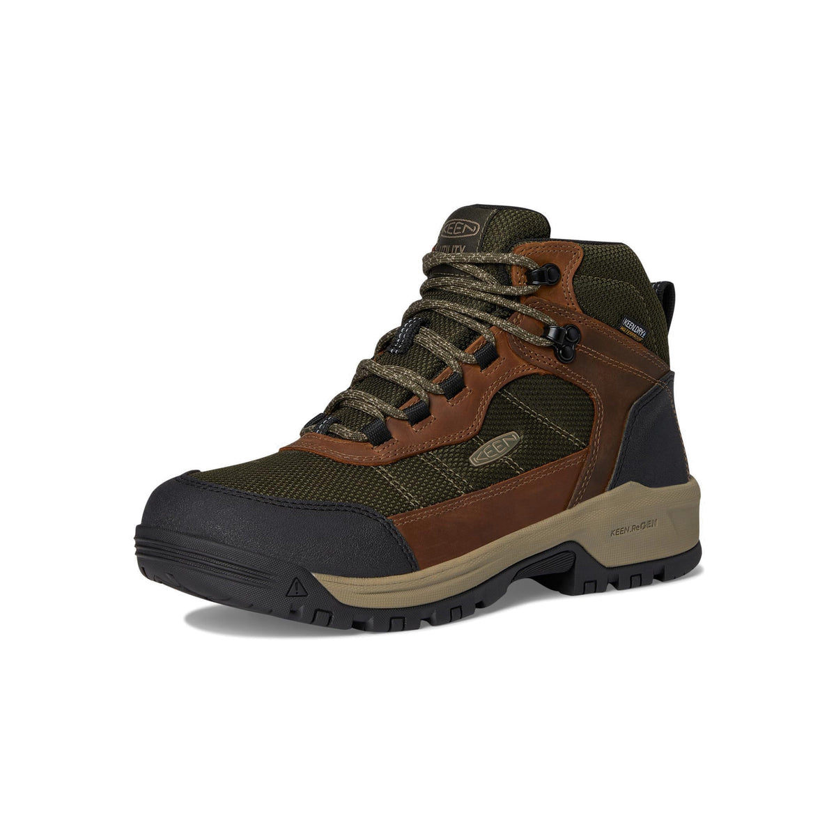 KEEN Utility Men's Skokie Hiker Style Mid Height Soft Toe 90 Degree Waterproof Work Boots - Forest Night/Black